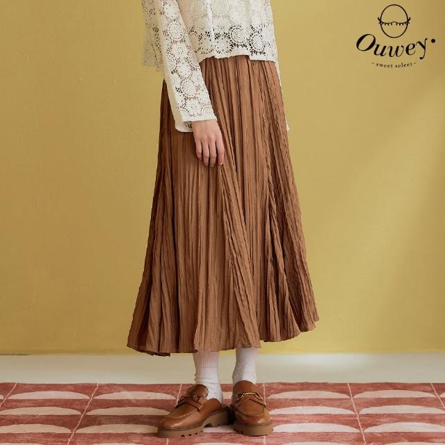 【OUWEY 歐薇】復古文青抓皺感長裙(咖色；S-L；3233432209)