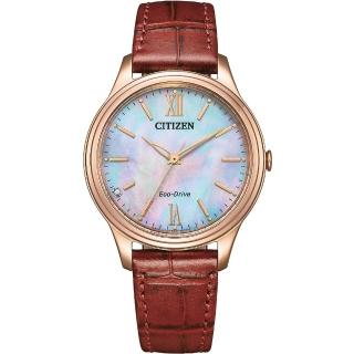 【CITIZEN 星辰】光動能簡約女錶 34mm 皮革帶款(EM0419-11D)