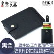 【京都良品】防RFID抽拉式堆疊證件包/皮革卡夾/名片夾/零錢包