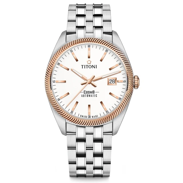 【TITONI 梅花錶】官方授權T1 男 宇宙系列  玫瑰金錶圈 機械腕錶-錶徑41mm-贈高檔6入收藏盒(878 SRG-606)