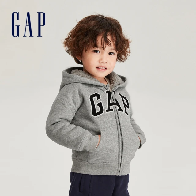 GAPGAP 幼童裝 Logo仿羊羔絨連帽外套-灰色(785571)