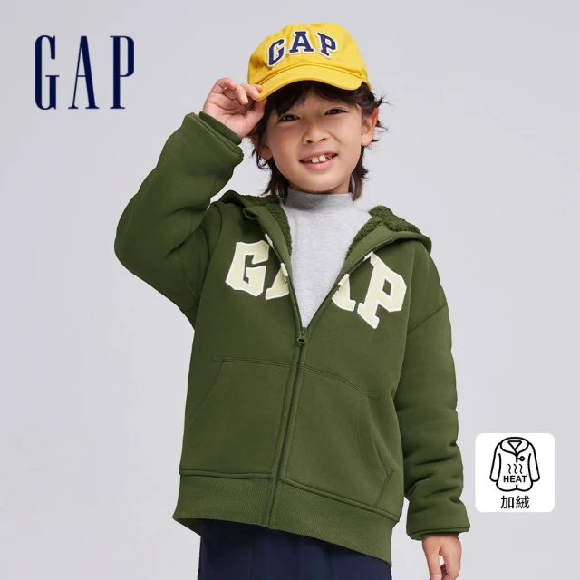 GAP 幼童裝 Logo仿羊羔絨連帽外套-深藍色(78557