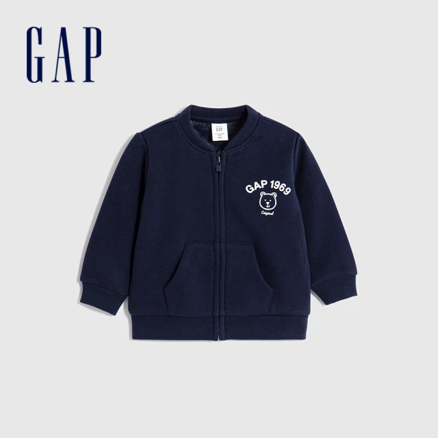 GAP 男童裝 Logo仿羊羔絨連帽外套-海軍藍(78563