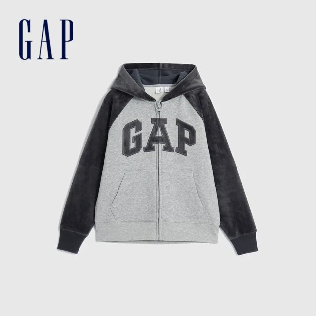 GAP 男童裝 Logo連帽外套 碳素軟磨系列-淺灰色(797363)