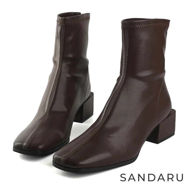 SANDARU 山打努 中筒靴 側雙銀扣軟皮工程靴(棕)品牌