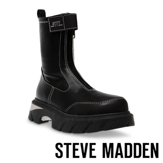 STEVE MADDEN CAPTIVATOR 拼接拉鍊厚底靴(黑色)