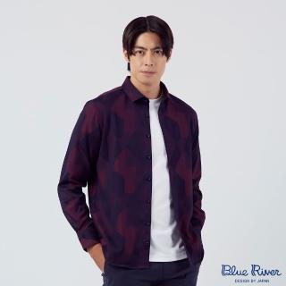 【Blue River 藍河】男裝 酒紅色長袖襯衫-魅力幾何秋冬款(日本設計 舒適穿搭)