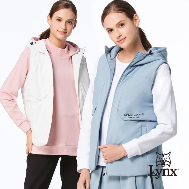 Lynx GolfLynx Golf 首爾高桿風格！女款防潑水彈性舒適弧度造型下擺設計袋蓋拉鍊口袋連帽背心(二色)