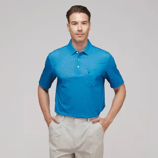 【JOHN DUKE 約翰公爵】男  吸濕排汗 速乾抗UV襯衫領印花胸袋 短袖 POLO衫_藍(20-3V1836)