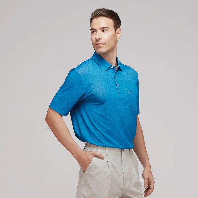 【JOHN DUKE 約翰公爵】男  吸濕排汗 速乾抗UV襯衫領印花胸袋 短袖 POLO衫_藍(20-3V1836)