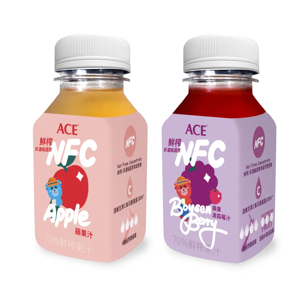 【ACE】蘋果汁/蘋果波森莓汁 鮮榨果汁NFC Juice 200mlx24入/箱 ACE軟糖(紐西蘭原裝進口)