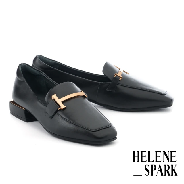 HELENE_SPARK 簡約質感鎖頭釦羊皮方頭高跟短靴(黑