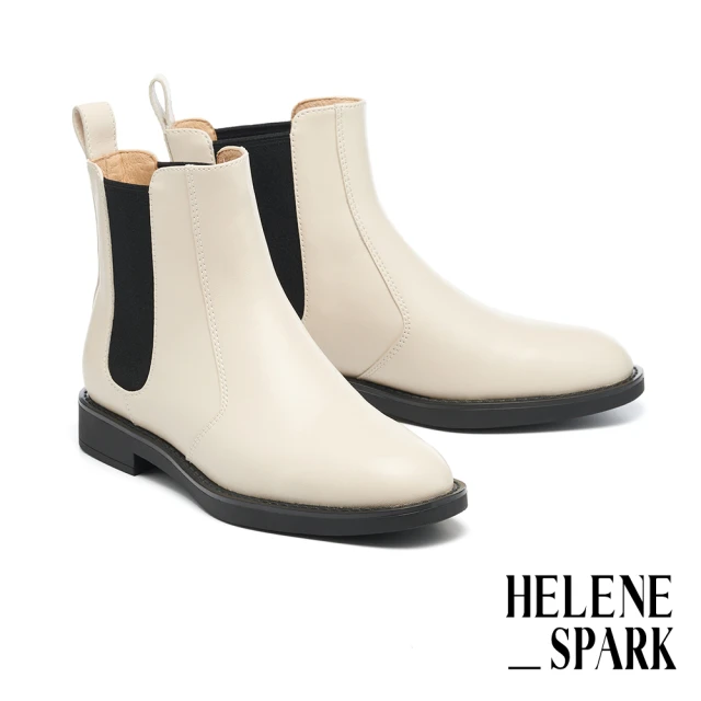 HELENE_SPARKHELENE_SPARK 極簡率性純色拼接羊皮切爾西低跟短靴(米)