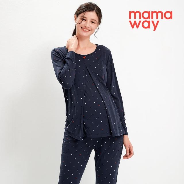 【mamaway 媽媽餵】點點米奇莫代爾孕哺居家套裝 長袖+長褲(孕婦裝 哺乳衣 月子服 哺乳睡衣)