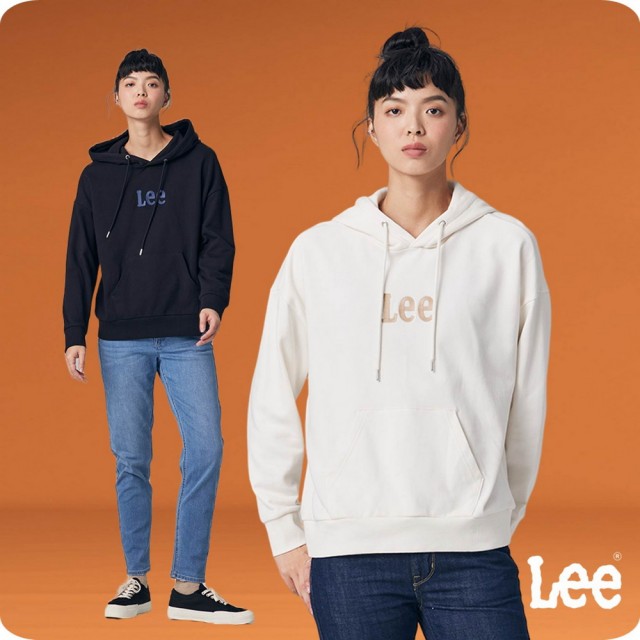 【Lee 官方旗艦】女裝 長袖帽T / 胸前刺繡 LOGO 共2色 Oversized版型(LB330037K11 / LB330037K15)