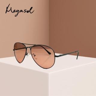 【MEGASOL】UV400偏光飛行員太陽眼鏡(都會風時尚墨鏡-1111-1橘片)