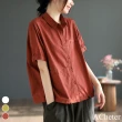 【ACheter】文藝復古麻棉短袖襯衫寬鬆顯瘦百搭純色短版上衣#119663(白/紅/黃)