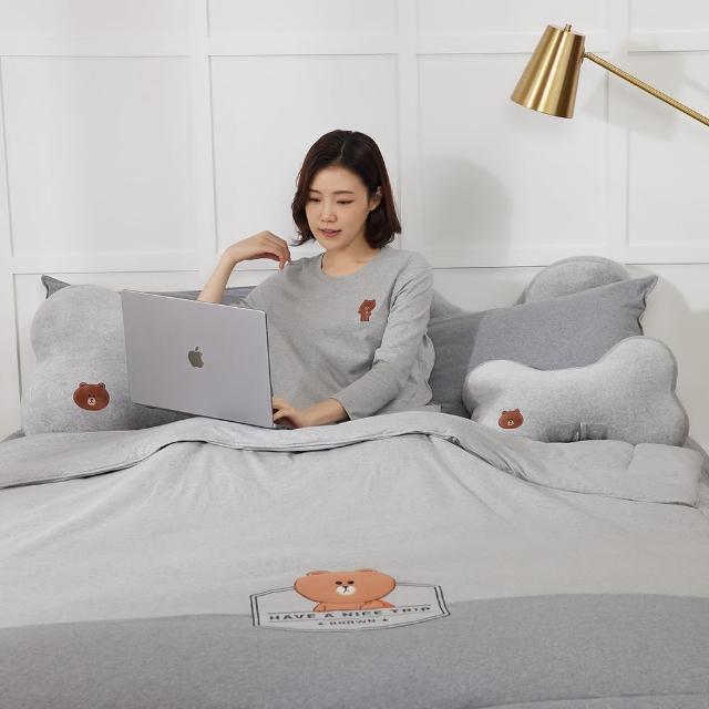 【YVONNE 以旺傢飾】100%美國棉四季被-熊大旅行 迷霧灰 LINE FRIENDS(雙人 純棉 棉被 水洗)