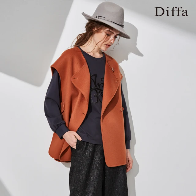 Diffa 喀什米爾羊毛觸感翻領大衣-女