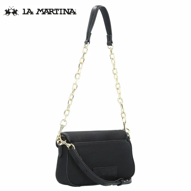 【LA MARTINA】雙11 義大利原裝進口 頂級金標素面肩背包 LMBA01057T(黑色)