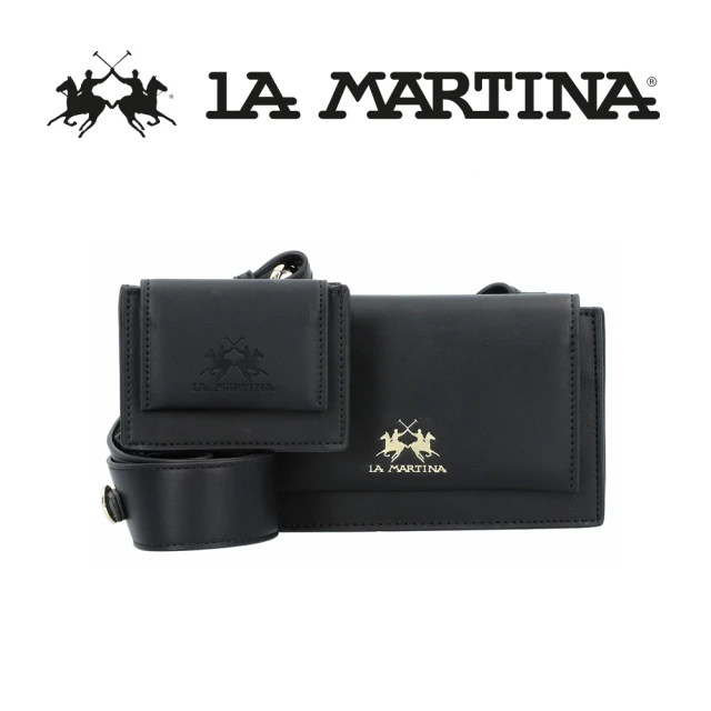【LA MARTINA】義大利原裝進口 頂級金標素面皮革肩背包 LMBA01065T(黑色)