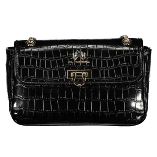 【LA MARTINA】交換禮物 義大利原裝進口 頂級金標鱷魚紋皮革肩背包 LMBA01028P(黑色)