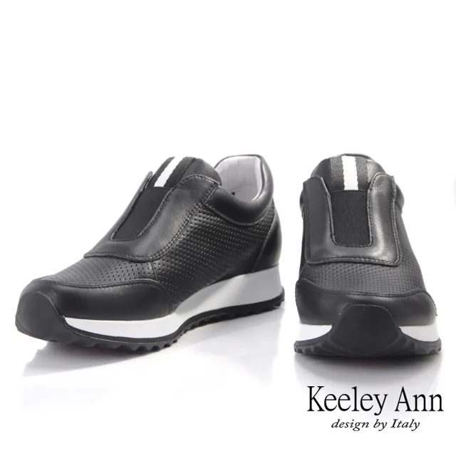 【Keeley Ann】撞色線條舒適全真皮休閒鞋(黑色376597110-Ann系列)
