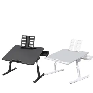 【賽鯨 SAIJI】K7 多功能床上皮革桌-旗艦版  平板凹槽+抽屜+書架(摺疊桌/筆電桌/懶人桌/床上桌)