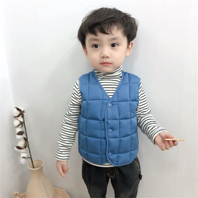 【安朵童舖】現貨韓版兒童格子紋背心外套男童保暖馬甲背心寶寶背心外套女童格子外套(036A/53/60)