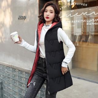 【LANNI 藍尼】● 兩面穿時尚修身長版背心＃(連帽/拉鍊/無袖)