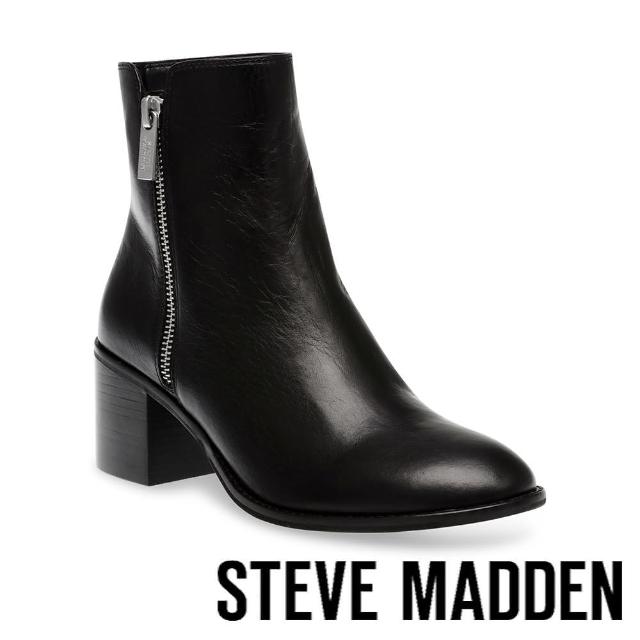 【steve madden】RAMBLER 側拉鍊粗跟短靴(黑色)