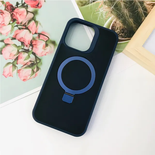 【WJ】IPhone 15 PLUS 6.7吋 可任意調整隱形支架磁吸磨砂殼手機保護套