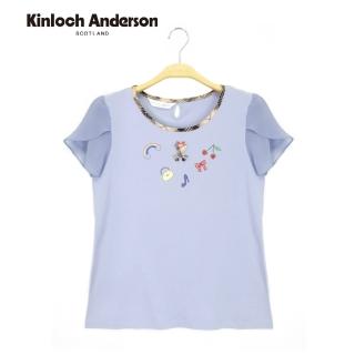 【Kinloch Anderson】可愛圖飾雪紡拼接短袖上衣 金安德森女裝(KA0753011 淺紫/黑)