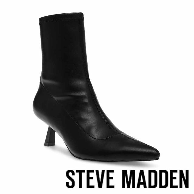 【steve madden】SELECTION 縫線尖頭低跟窄口短靴(黑色)