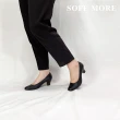 【SOFE MORE】台灣製 黑色圓頭跟鞋 舒適氣墊中跟女鞋(黑色低跟鞋)