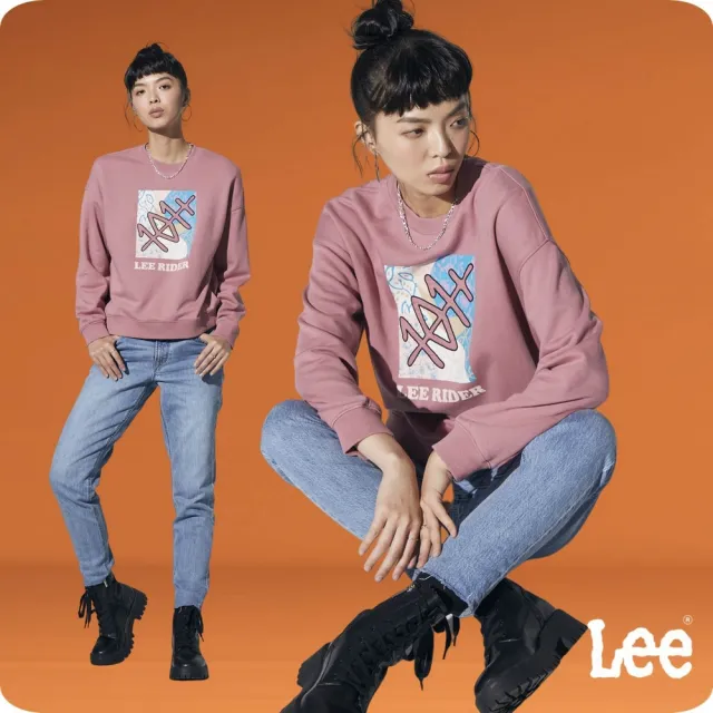 【Lee】女裝 長袖厚T / 經典系列LOGO 杏桃玫 舒適版型 / 101+ 系列(LB330027732)