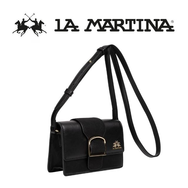 【LA MARTINA】義大利原裝進口 頂級時尚金標皮革肩背包 1254T(黑色)