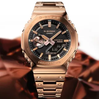 【CASIO 卡西歐】G-SHOCK 全金屬 太陽能藍芽 八角形雙顯錶 男錶 畢業禮物 送禮(GM-B2100GD-5A)