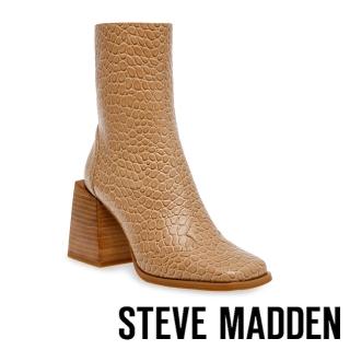 【steve madden】DUCHESS 蛇紋小方頭厚底靴(棕色)