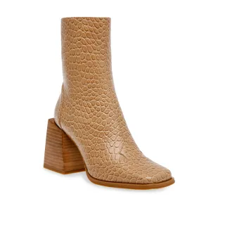 【steve madden】DUCHESS 蛇紋小方頭厚底靴(棕色)
