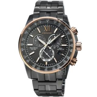 【CITIZEN 星辰】星辰ECO-DRIVE藍寶石光動能電波多國時區鋼帶錶-槍鐵灰(CB5884-88H)