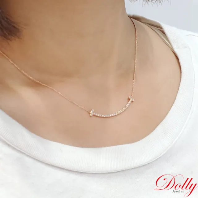 【DOLLY】0.35克拉 輕珠寶14K玫瑰金微笑鑽石項鍊