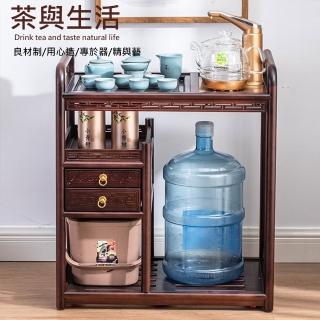 【諾必行】家用新中式花梨木移動茶臺車-雙色(茶車 茶几 茶水櫃)
