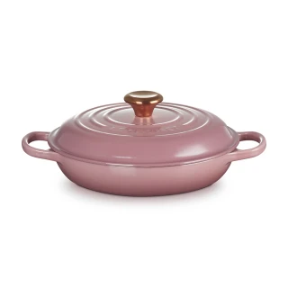 【Le Creuset】典藏琺瑯鑄鐵鍋淺底鍋  26cm(錦葵紫-銅頭-內鍋白)