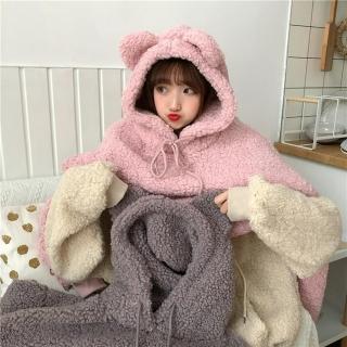 【D.studio】韓版可愛小熊QQ毛加厚寬鬆長袖上衣(毛衣女裝衣服寬鬆上衣顯瘦上衣冬裝長袖t恤素T W160)