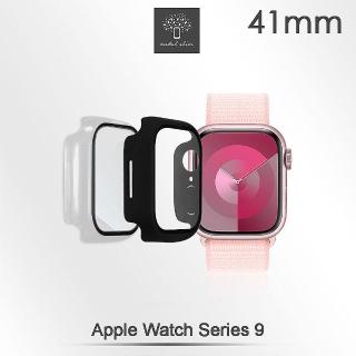 【Metal-Slim】Apple Watch Series 9 41mm 鋼化玻璃+PC 雙料全包覆防摔保護殼