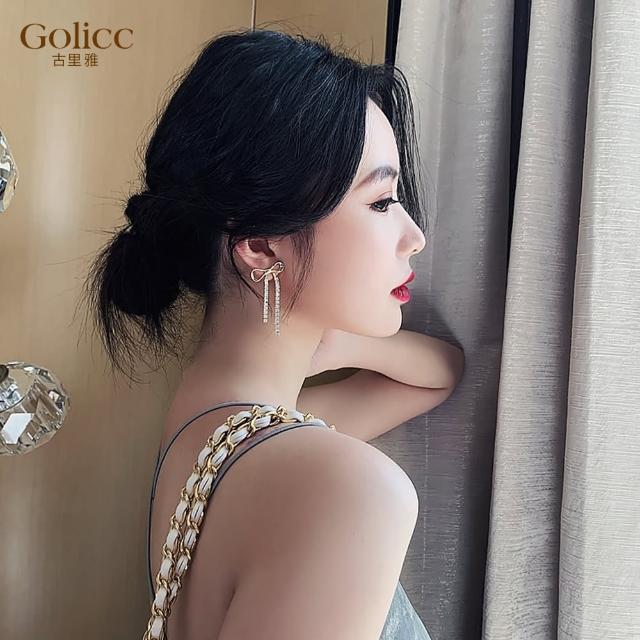 【Golicc】耳環 蝴蝶結 長款 流蘇(飾品 耳飾 耳墜 禮物 週年慶 滿額贈)