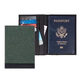 【Travelon】皮革拼接護照夾 蒼綠 / RFID防盜 護照保護套 護照包 多功能收納包 暑假出遊 出國