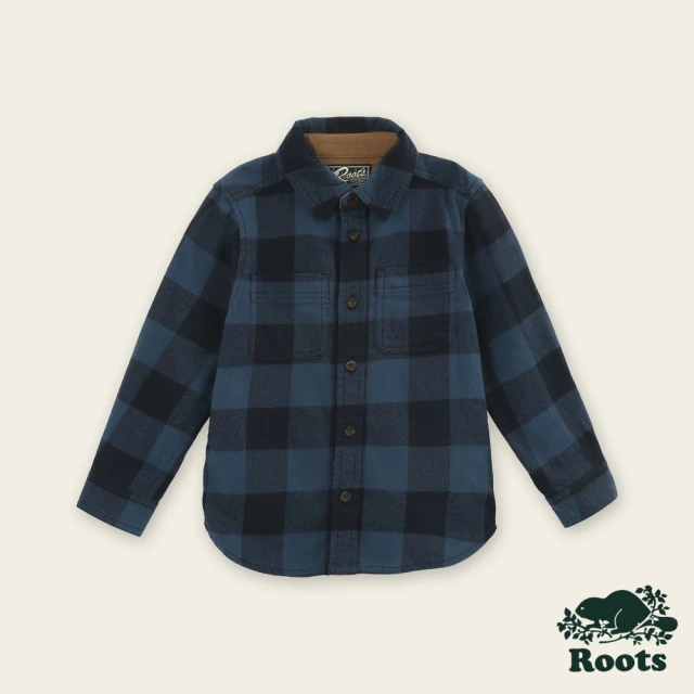 【Roots】Roots小童-率性生活系列 法蘭絨格紋長袖襯衫(藍色)