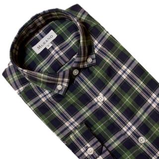 【MURANO】經典格紋長袖襯衫-線條綠格 M-2XL(臺灣製、現貨、長袖、格紋)
